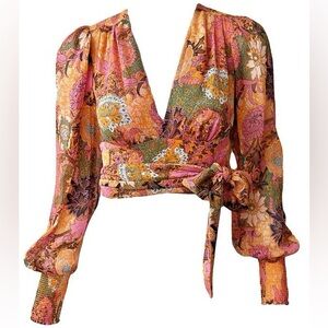 L.C. Samara cropped floral-print silk-georgette wrap blouse Size 6